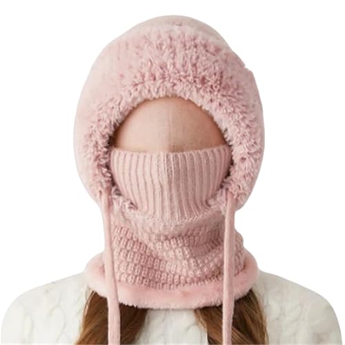Generisch Pasamontañas de invierno 3 en 1 para mujer, cómodo, a prueba de viento, gorro para el aire libre, calentador de cuello cálido para los días fríos de invierno, Rosa., Talla única