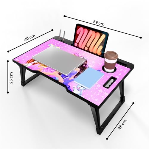 Image of Foldable Wooden Mini Laptop Table for Bed, Study Table with Drawer, Tablet /Mobile Holder for Kids & Adults (COTTED BB)