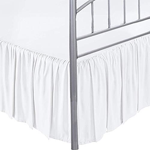 LINEN BEDDING White Solid Queen Ruffled Bed Skirt 18 Inch Drop Split Corner with Platform Bed Skirt Easy Fit Gathered Style, 3 Sided Ruffle Bed Skirt Queen Size White