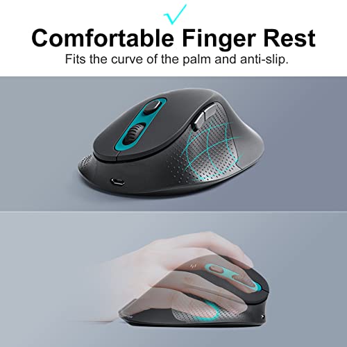 Sanwa Bluetooth&Type-C/2.4G Ergonomic Mouse, Optical Vertical Computer Mice, Programmable, 800/1200/1600 Dpi, Compatible With Macbook, Laptop, Windows, Mac Os, Android, Reduce Strain,25°Tilt High Type #TOP2