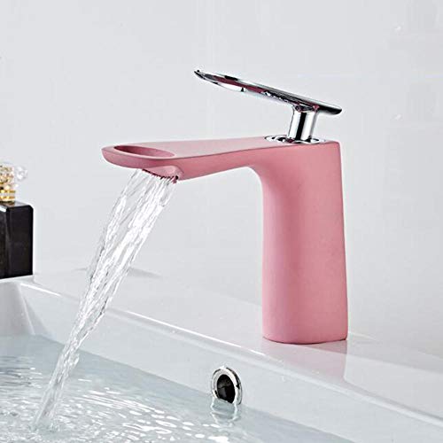 Mitigeur de lavabo cascade rose en laiton avec commande unique eau chaude froide