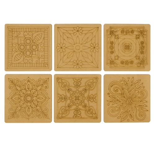 Image of DIY Wooden Coaster Set of 6 with Stand | Square | 4 inch per piece | Paintable MDF Coasters for Art & Craft, Home Decor, and Gifting (DIY Cost 003)