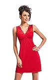 Selente Sweet Dreams edles Damen Negligee / Nachthemd (Made in EU) mit eleganter Spitzenverzierung, Rot ohne Ärmel, Gr. 42