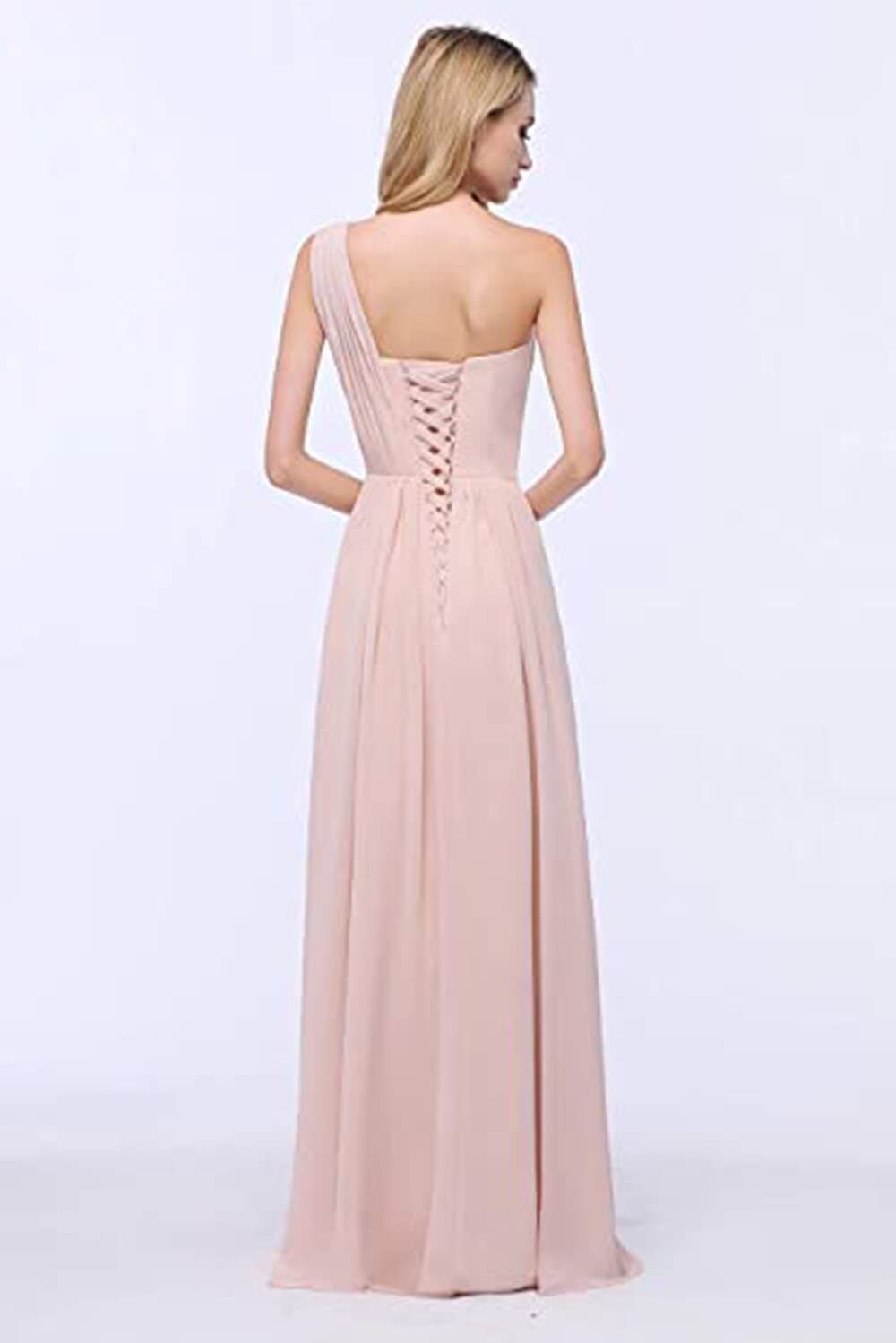 Abito da sera da donna monospalla in chiffon, lunghezza fino al pavimento, con paillettes e perline, abito da damigella d'onore