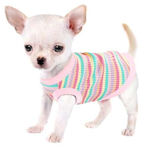 Image of Elevate Your Pet's Comfort and Fashion: Premium 100% Cotton Rib Dog Shirt Vest for Small Breeds Like Chihuahuas, Yorkies, and Puppies .Year-Round Style with Tank-Style Puppy Attire Light Pink M