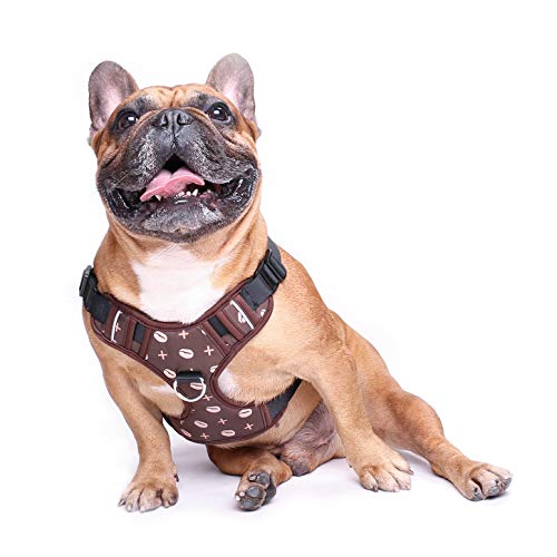 iChoue French Bulldog Vest Harness Adjustable No Pull Soft Padded with Locked Buckle for Frenchie Pug English Boston Terrier Dogs, Coffee Bean, Medium