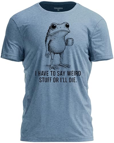 TeeUnion Funny Frog Shirt – I Have to Say Weird Stuff T-Shirt – Humor Saying Retro Graphic Tee Indigo Blue