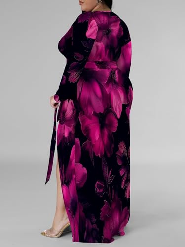 Image of PinkPatty Women's Plus Size Long Sleeve Maxi Dress Casual V Neck Slit Tie Waist Wrap Dresses for Party Cocktail