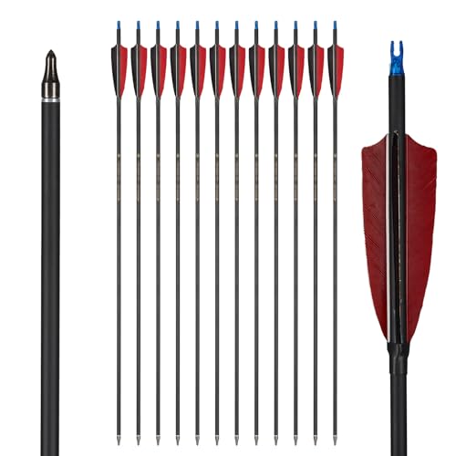 Toparchery 12 flèches pour tir à l'arc 30 Pouces Flèches en Carbone avec Plumes Naturelles de Turquie Flèches pour Adultes pour Arc recurve/Arc...