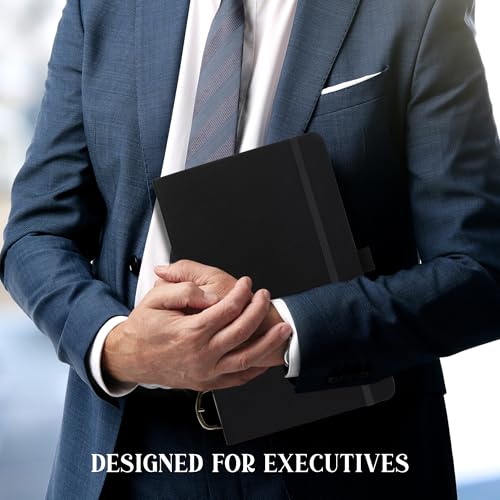 Image of Doodle Pack of 5 Personalized A5 Executive PU Leather Notebook Diary - Hard Bound Professional Office Notebook with Elastic Band, Ribbon Bookmark & Pen Loop | 160 Pages 80 GSM | Corporate & Personal Use - Black
