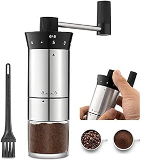 Manual Coffee Grinder LISA ENJOYMENT Adjusted 5 Different Coarseness Setting Portable Hand Coffee Grinder with Ceramic Burr Premium Stainless Steel and Acrylic with Cleaning Brush