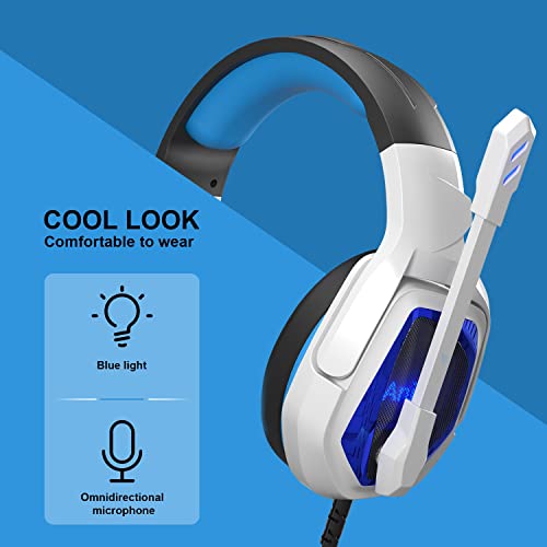 Emonoo Usb Gaming Headset For Pc/Mac/Ps4/Ps5, 7.1 Surround Sound Wired Headphone With Adjustable Active Noise Cancelling Mic, White & Blue Led Light #TOP5