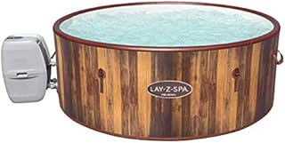 Lay-Z-Spa 60025 Helsinki Hot Tub, 180 AirJet Wood Effect Inflatable Spa with Freeze Shield Year Round Technology and Rapid Heating, 5-7 Person