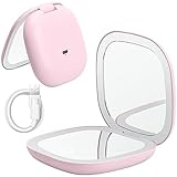 LoQuick Wiederaufladbar Taschenspiegel mit Dimmbares LED Licht, 1X / 5X Vergrößerung, Make Up Spiegel Klein Kosmetikspiegel Beleuchtet für Unterwegs, Taschenspiegel Handspiegel für Frauen Mädchen