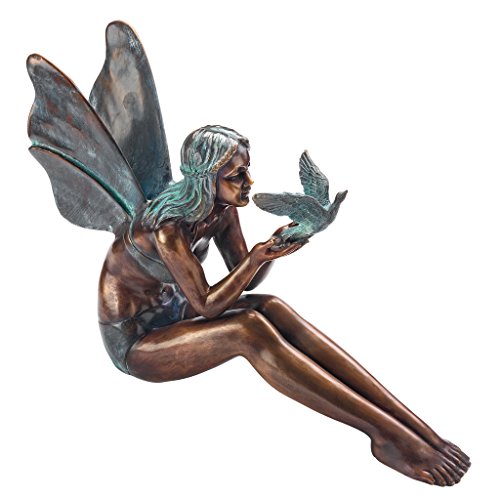 Image of Design Toscano SU47107 Bird Fairy Cast Bronze Garden Statue, Two Tone Bronze/Verdigris, Large