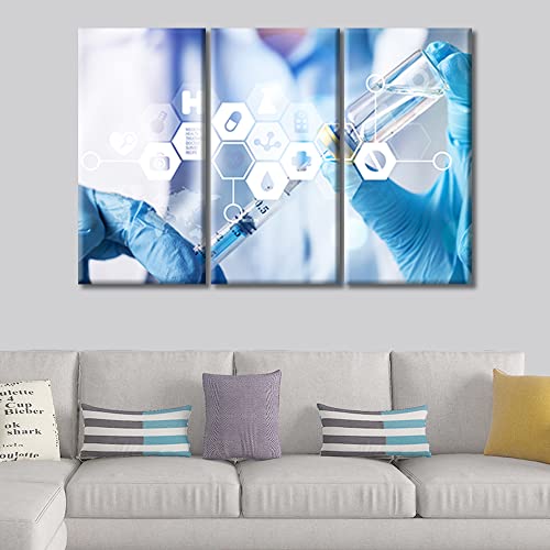 Image of TUMOVO Medical background Wall Art 3 Panel Medical Clinical Laboratory Artwork Wall Decor for Living Room, Bedroom, Bathroom, Office. Framed Ready to Hang (36 inch Wx24 H)