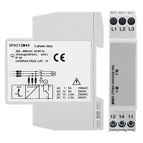 Evtscan Latest Dpa51Cm44 3-Phase Monitoring Relay, Current/Voltage Monitoring Relay Phase Sequence Protector For Three-Phase System, Without Neutral, Phase Loss, 208-480Vac #TOP30