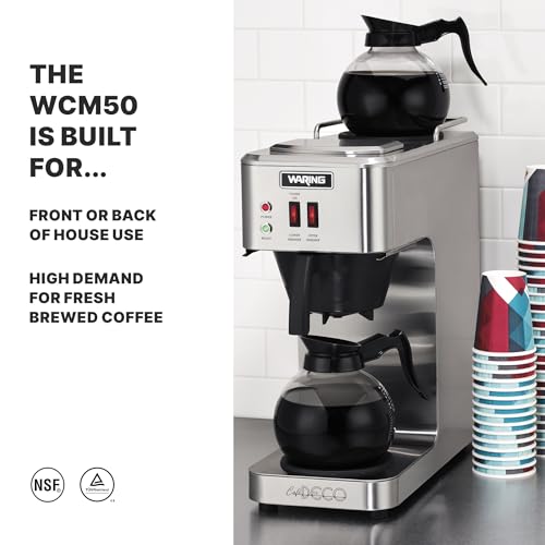 Image of Waring Cafe Deco Pour Over Coffee Brewer with Fits Large 64 oz Decanters | 3 Gallons per Hour, 2 Individual Warmers, Fits Large 64 oz Decanters, Stainless Steel, No Plumbing, NSF Certified