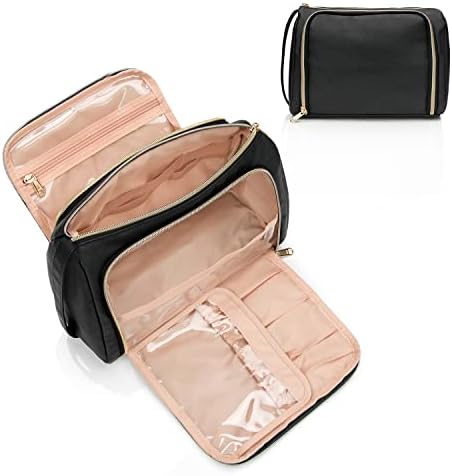 CUBETASTIC Travel Makeup Bag - Large Makeup Pouch Waterproof & Portable Cosmetic Organizer Bag PU Leather Zipper Pouches for Women and Girls