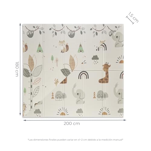 MS Fancy Tapete de jogos para bebé, 180 x 200 cm, frente e verso, tapete muito acolchoado (1,5 cm de espessura), dobrável e com saco de transporte