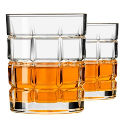 Image of Big Sqaure Whiskey Glasses Set of 2, Old Fashioned Cocktail Glass, 10 OZ Whiskey Glasses, Bourbon Glasses, Glasses for Scotch, Liquor Vodka, Bourbon, Valentines Day Gifts for Him, Boyfriend