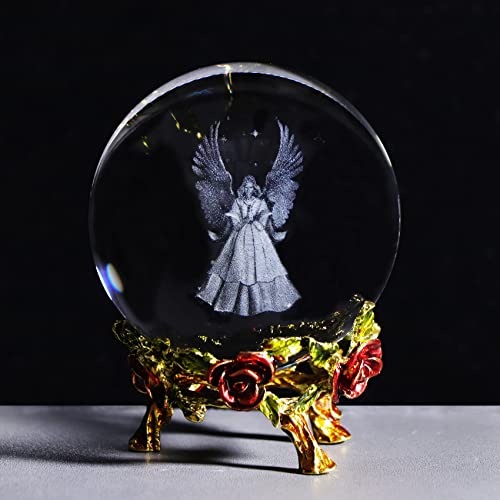 Artigianato squisito. La nostra sfera di cristallo è realizzata in materiale k9 di alta qualità, senza bolle, distorsioni, colori o inclusioni. Questa statuetta di angelo realistica è scolpita nella nostra sfera di cristallo grazie all'avanzata tecnologia di incisione laser, rendendola vivida e realistica. L'angelo custode è inciso a laser, è chiaro, vivido e stereoscopico, e non sbiadisce o non si usura. Le sfere sono realizzate in cristallo K9 di alta qualità, senza bolle e impurità. Circa il supporto in metallo, ha tre bellissime rose vivide, realizzate in metallo di qualità, non sbiadiscono facilmente