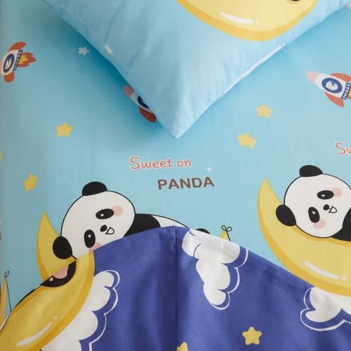 Image of Filymore Elastic Fitted Double Bedsheet with 2 Pillow Covers | 240 TC Soft Microfiber Elastic Fitted Bed Sheet for Double Bed (72 inch x 72 inch Inch Mattress) | Cloud Panda Black and Blue