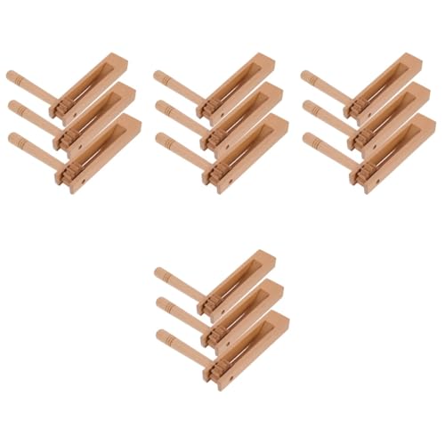 木製ロングハンドルカスタネット 12個セット 打楽器 子供向け教育用楽器 ラチェットサウンドメーカー スポーツ応援 音楽授業 15x14cm 自然色 (15.00X14.00X1.70CMx4pcs)