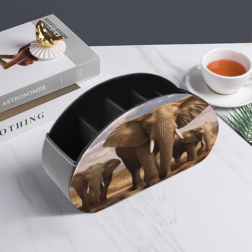 Support de télécommande en cuir éléphant : organiseur de table de chevet à 5 compartiments - 7