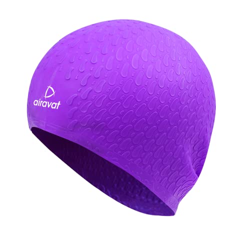 Image of Airavat Swim Bubble Cap, Silicone Swim Cap, Comfortable Bathing Cap Ideal for Curly Short Medium Long Hair, Swimming Cap for Women and Men (Purple)