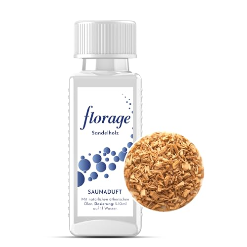 Florage 100ml Saunaaufguss SANDELHOLZ - 50 Jahre Erfahrung als deutsche Duftmanufaktur, hochergiebiges Aufgussmittel für die Sauna, viele Aufguss Düfte, vegan und ohne Tierversuche, auch als Set