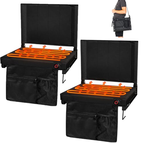 Romswi 2PK Heated Stadium Seats for with Back Support Bleachers,3-Level Heating Bleacher Seats with Backrest and Cushion,Lightweight Portable Folding Bleacher Chair for Sports Events and Concerts