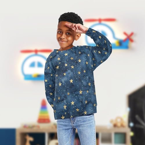 JUNZAN Glitter Stars on Navy Blue Little Kids Hooded Sweatshirt Long Sleeve Kids Pullover Hoodie Party 4T4