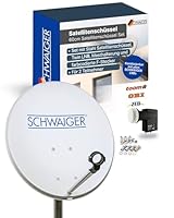 SCHWAIGER Satellitenschüssel Komplettset - Ø 60 cm Stahl Offset Antenne in Hellgrau - Inkl. sonnengeschütztes Twin LNB - Digital HD & 4K Empfang - Hitzebeständig & wetterfest