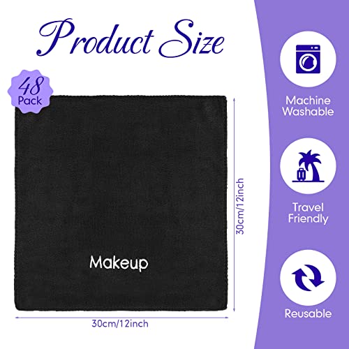 Macarrie 48 Pcs Travel Makeup Towels Bulk 12x12 Inch Make up Cloth Microfiber Washcloth Reusable Makeup Remover Face Skin Cleaning Soft Absorbent Spa Facial Wedding Bulk Gift for Women Holiday(Black) - Image 3