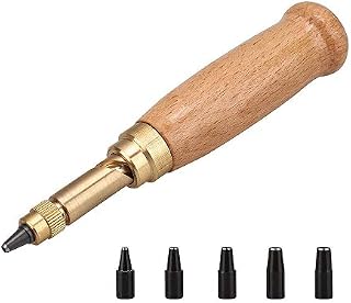 Screw Hole Punch,Precision Durable Hole Punch Tool Screw Hole Puncher with Wood Handle,6 Tips Sizes:1.5mm,2mm,2.5mm,3mm,3.5mm,4mm for Sewing Leather Paper Bookbinding Tool