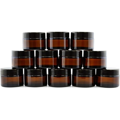 Cornucopia Brands 1-Ounce Amber Glass Jars (12-Pack); 30ml Straight Sided Containers for Cosmetics, Lotions, Body Scrubs & Balms