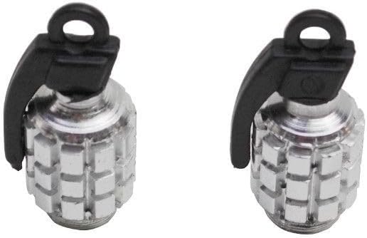 cyclingcolors 2X Universal Valve Cap for Car, Motorcycle, Scooter, Bicycle, SV Schrader, Silver Grenade
