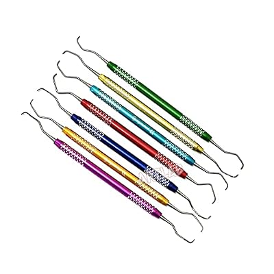 Premium German Stainless Steel -Dental Gracey Curette Set Dental Veterinary Instrument Kit -Gracey Periodontal Curettes Double Ended Hollow Handle -Dental Instruments (Set of 7 Colored Hollow Handle)