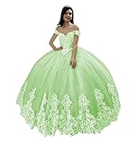 TRHTX Women's Off Shoulder Quinceanera Dresses Ball Gowns Lace Puffty 15 16 Sweet Dresses Beaded Mint Green Birthday Dancing Dresses 2