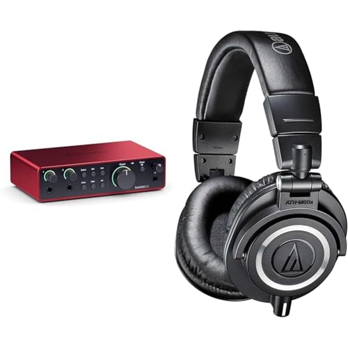 Focusrite Scarlett 2i2 4.ª gen. interfaz de audio USB para grabar, componer & Audio-Technica M50x Auriclares Profesionales Para Monitorizacoin Negro