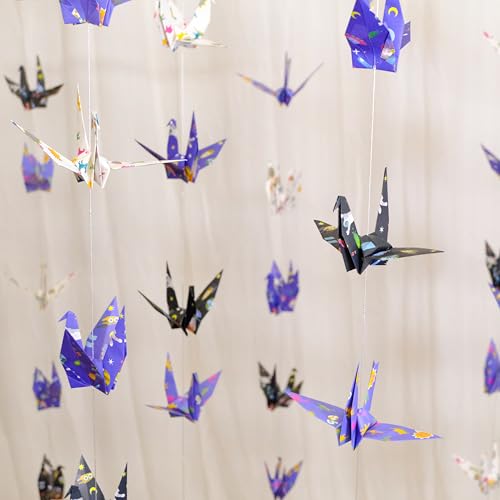 Image of Space Dinosaur Crane Paper Hanging Garlands(3stringsX 5.2ft), Colorful Planet and Animal Origami Birds Streamers for Baby Shower Birthday Party Supplies Boy Bedroom Garden Hanging Decor