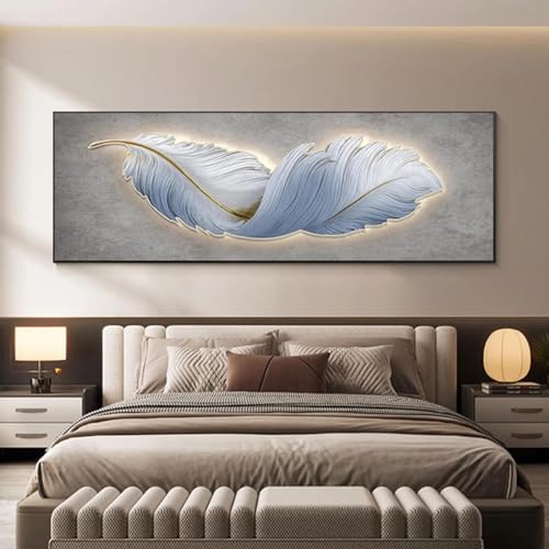 Affiches murales KEBIA plumes scandinaves decoration salon | Toile art imprimee moderne 30x90