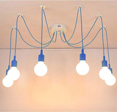 Preisvergleich Produktbild Lampenschirm, Pendelleuchte Kronleuchter 6 Kopf Lampenschirm - Deckenleuchte Nordische Leuchte Hängelampe Esszimmer Bar Badezimmer Balkon Küche (Glühbirne ist nicht im Lieferumfang enthalten) Blau