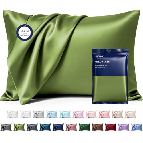Image of MR&HM Satin Pillowcase for Hair and Skin, Silk Satin Pillowcase 2 Pack, King Size Pillow Cases Set of 2, Silky Pillow Cover with Envelope Closure (20x36, Sage)