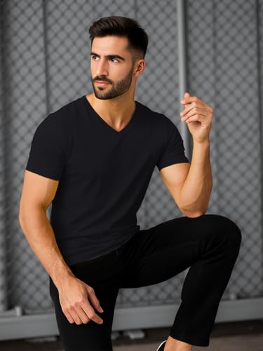 Image of Friskers Men's V-Neck Short Sleeves Cotton T-Shirt - Casual T-Shirt, Regular Fit