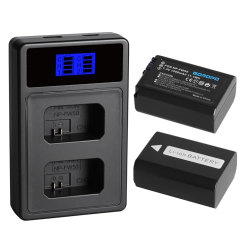 GOROFO 2-Pack NP-FW50 Replacement Battery LCD Dual Charger