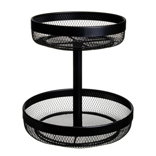 LOLAhome Frutero moderno negro de diseño con 2 alturas de 30x32 cm. Rejilla de metal para facilitar la ventilación y mantener la frescura de la fruta