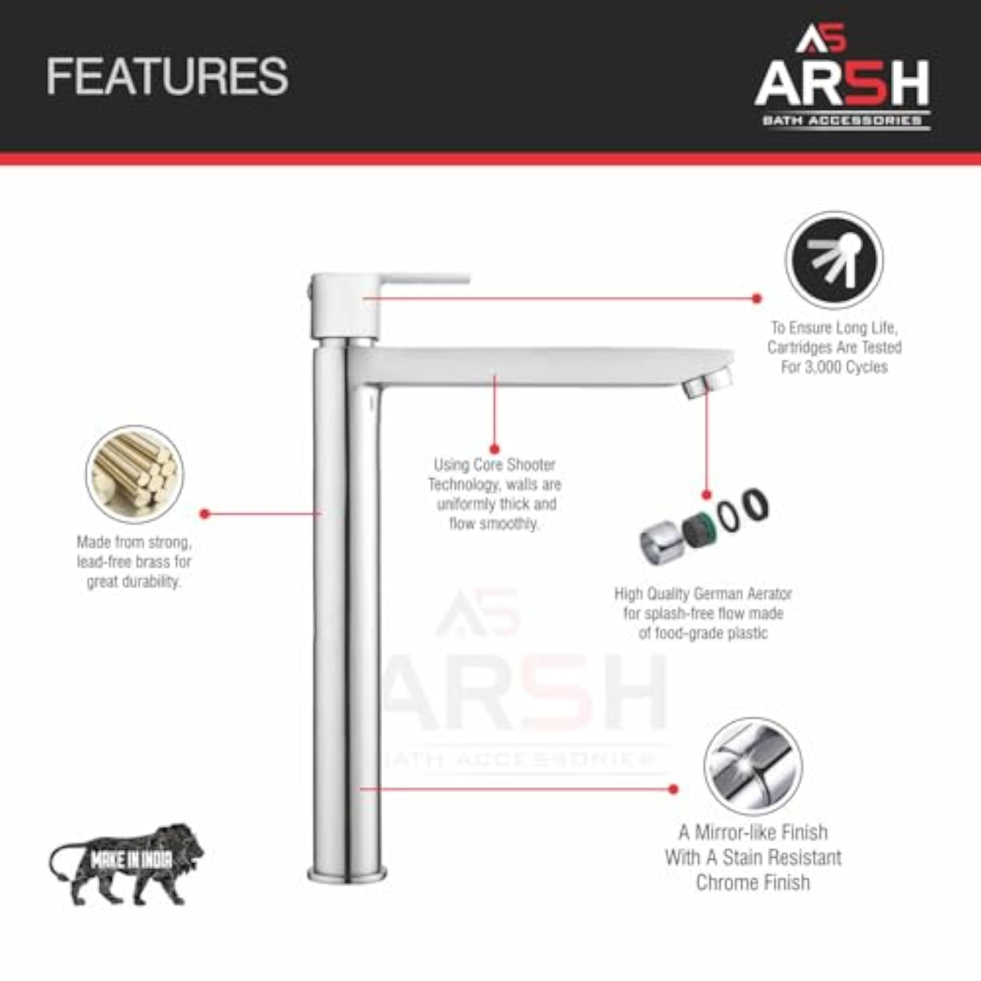 Pure Brass Modern Extended Tall Body Pillar Cocke Tap