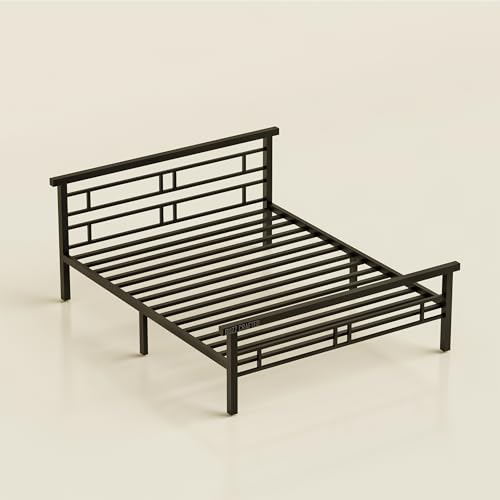 Image of Queen Size Metal Bed Frame Without Storage | QueenSize Metal Bed | Queen Iron Bed | Queen Steel Bed | Heavy Duty Platform Bed | Double Bed Cot | Metal Cot | Steel Slats | No Box Spring Needed | Black